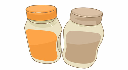 Two bottles of mayonnaise with orange and brown caps