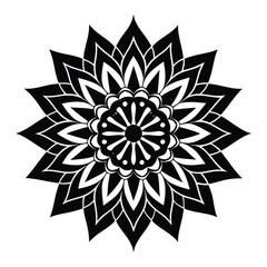 Stunning Black and White Mandala Silhouette Flower Design on White Background
