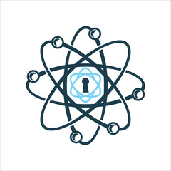 Quantum Encryption: Atomic Lock Security Concept Quantum Encryption Atomic orbits forming a lock