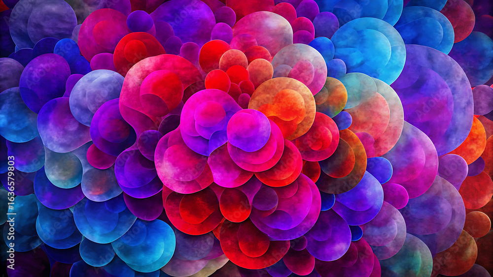 Aufkleber funky overlapping blobs in purple red and blue abstract style
