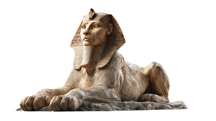 Ancient egyptian sphinx sculpture transparent background digital art isolated environment front view cultural heritage