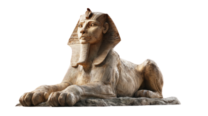 Ancient egyptian sphinx sculpture transparent background digital art isolated environment front view cultural heritage