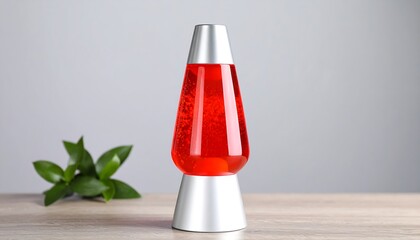 Red Lava Lamp on Wooden Table