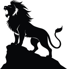 Majestic roaring lion silhouette black and white