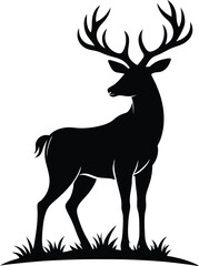 Elegant deer silhouette with detailed antlers on white background