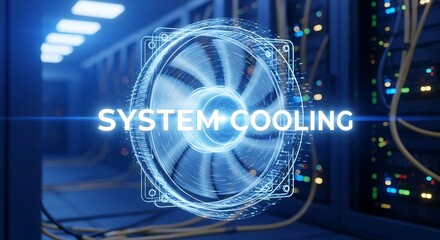 Digital fan illustration highlights efficient system cooling in a modern data center environment