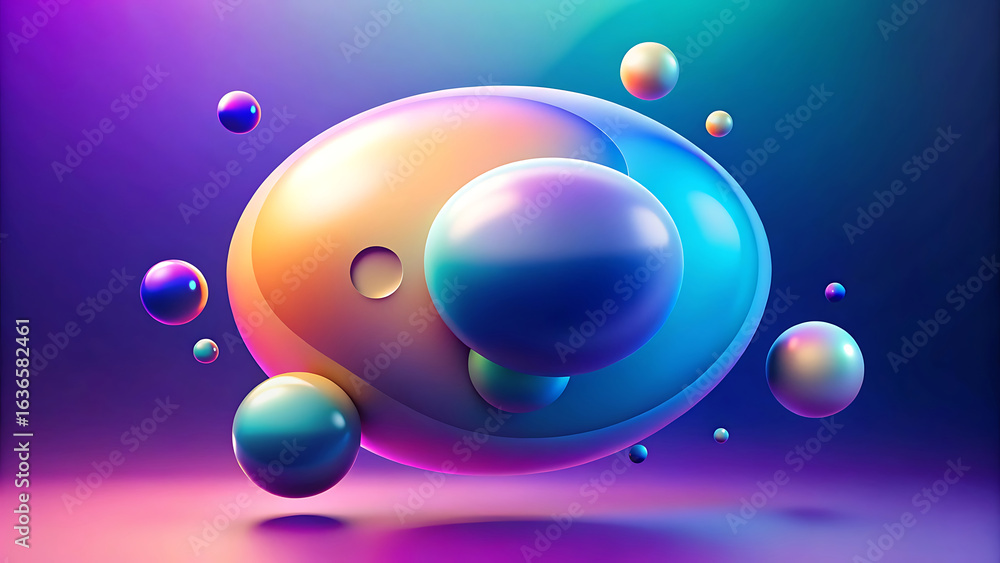 Poster liquid gradient speech bubble surrounded by floating elements