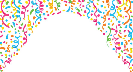 Fototapeta premium Festive archway of falling confetti and streamers for celebrations