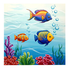 Naklejka premium Vibrant Tropical Fish Underwater Scene: Colorful Reef Life Painting