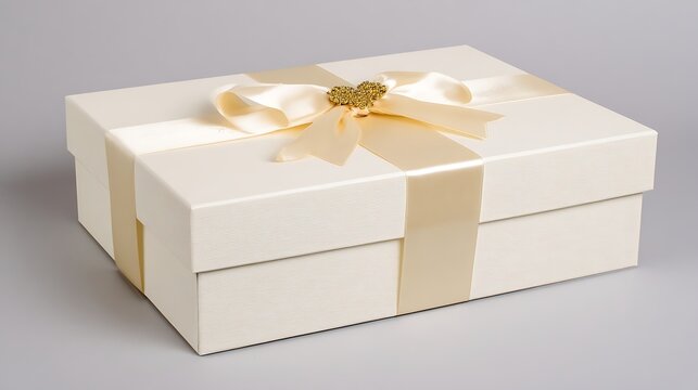 Luxurious gift box with satin ribbon and golden accents, presented in a studio setup. Symbolizing Brand Experience, Customer Retention, and Corporate Gifting for Luxury E-commerce and Loyalty Program