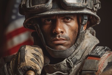 Industrial Worker in Tactical Gear with American Flag, Modern Labor Force USA