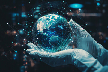 Digital Representation of Earth in Hands with Futuristic Design