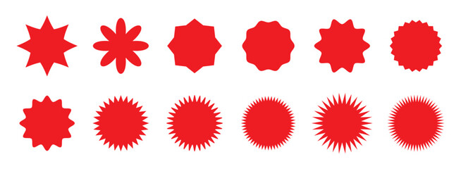 Set of red starburst, sunburst badges. Design elements - best for sale sticker, price tag, quality mark. Flat vector illustration isolated on white background.