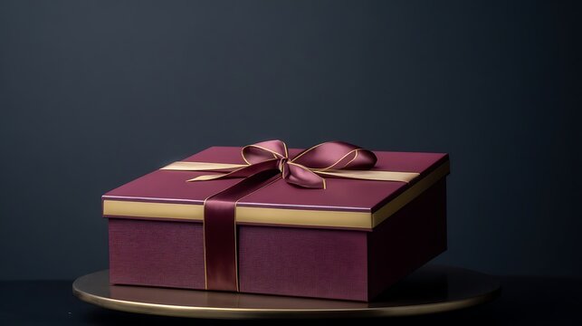 Luxurious gift box with satin ribbon and golden accents, presented in a studio setup. Symbolizing Brand Experience, Customer Retention, and Corporate Gifting for Luxury E-commerce and Loyalty Program