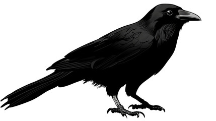 Fototapeta premium Raven with glossy black feathers, gothic aesthetic, perfect for sublimation design, dark fantasy vibe