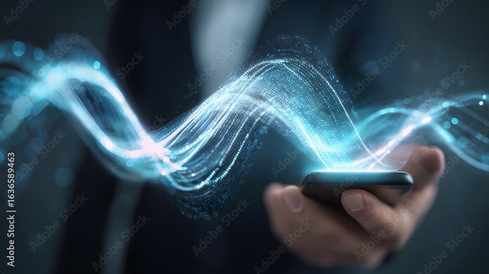 Aufkleber abstract digital wave pattern displayed on a smartphone.