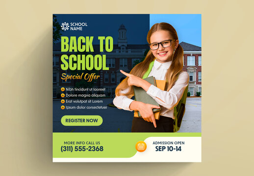 Back to School Social Media Post Layout with Green Accent