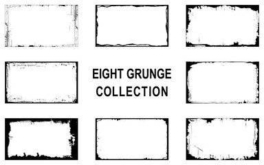 Collection of black paint brush stroke background, grunge overlay frame and torn paper effect. Retro grunge texture with ink splash for social media. Dirty border pattern art. Vector frame set