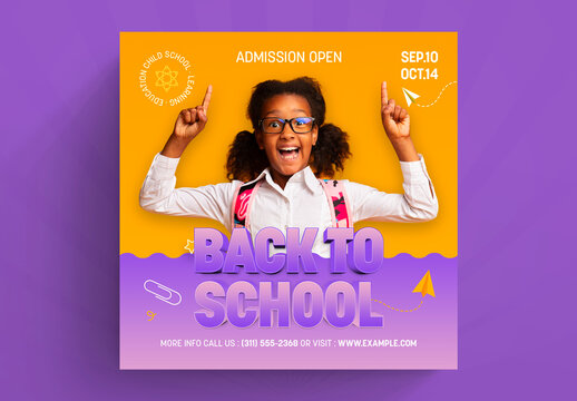 Back to School Social Media Post Layout with Orange and Purple Accent
