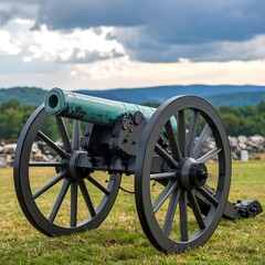 Antique cannon on grassy field