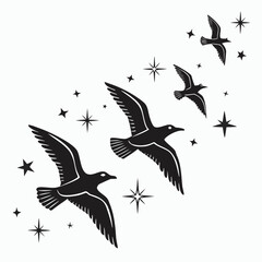 Flying birds silhouette vector illustration in the sky symbolizing freedom and nature