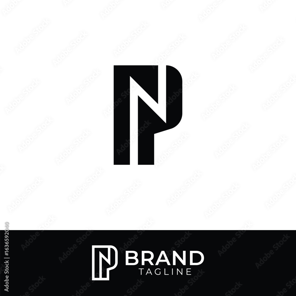 Poster modern np or pn monogram with negative space with two backgrounds.