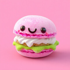 pink cupcake on pink  background, kawaii style, made with generative AI