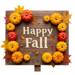 Happy Fall Wooden Sign: Autumn Pumpkins, Leaves, Thanksgiving Decor