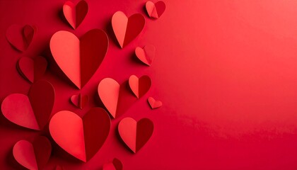 Red paper hearts on a red background
