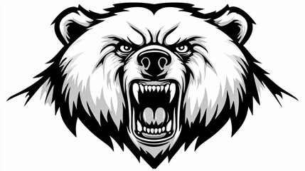Fototapeta premium Aggressive Bear Head Roaring with Fangs Displayed