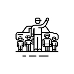Naklejka premium School crossing guard with children and car vector icon illustration safety awareness for education design 100