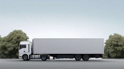 Modern Semi Truck Trailer Mockup on Minimal Background