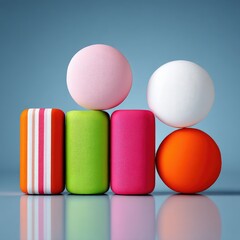 Obraz premium Abstract Pastel Cylinders and Spheres 3D Rendering