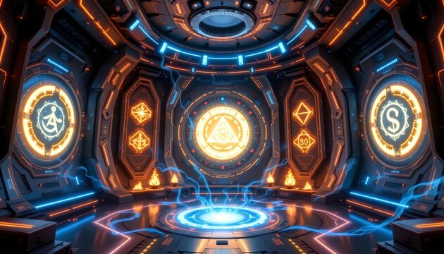 an interior view of a futuristic spacecraft command center