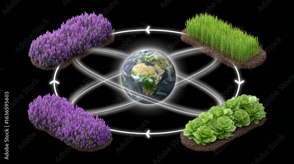 Poster isometric finance dashboard with circular graphics global economic themes digital visualization dark