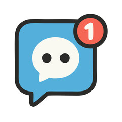 Obraz premium Message icon with notification badge. Flat style blue chat bubble with white speech icon and red alert circle indicating one new message