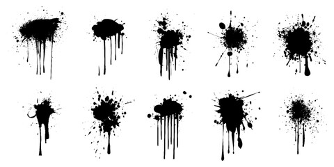 Black ink splatter, splash vector art. Perfect for design, grunge, and abstract projects, Artistic ink stain, messy spray, drip, brush stroke element for design