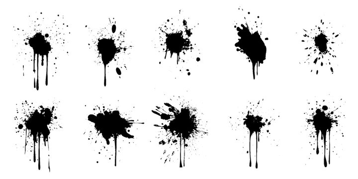 Black ink splashes. Grunge splatters. Abstract background. Grunge text banners. Vector collection.
