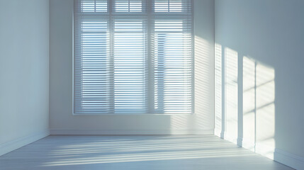 Obraz premium una habitacion moderna iluminada por un ventanal con persianas para permitir la entrada de luz hogar acogedor y minimalista 
