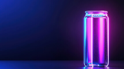 Glass jar illuminated with vibrant purple and blue lights, creating captivating and modern aesthetic