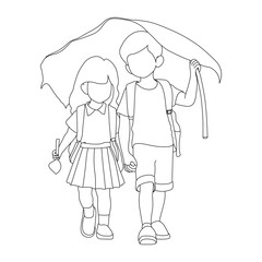 Girl And Boy line art vector design. Girl And Boy outline illustration design.
