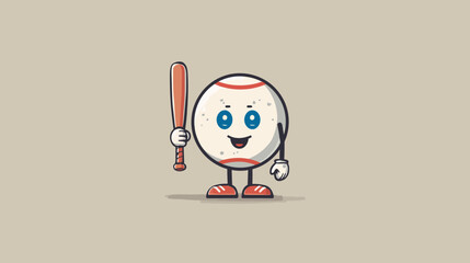 minimalist flat vector illustration of Mascot character design of baseball ball holding a stick
