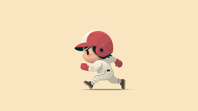 minimalist flat vector illustration of Baseball chibi character with helm in running pose