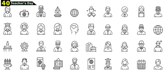 Diverse teacher icons with graduation cap globe and award symbols education people
