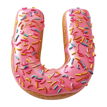 Letter U png 3D donut alphabet, transparent background