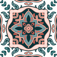 Watercolor decorative ornament on isolated background. Symmetric seamless batik floral mandala tribal ethnic pattern for fabric textile card wrapping print wallpaper