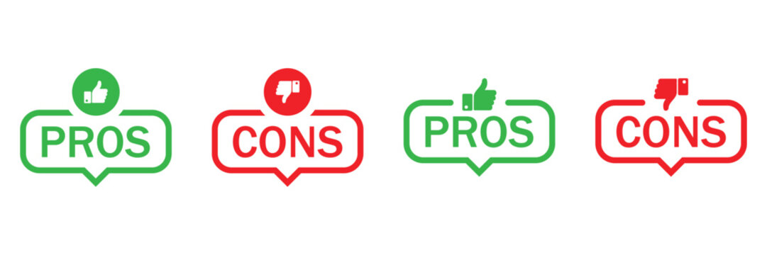 Green and Red Pros and Cons Icons with Thumbs Up and Down Symbols