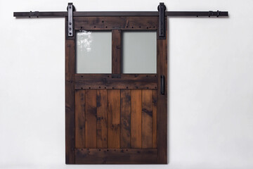 Rustic barn door design with glass panels and metal hardware Generative AI