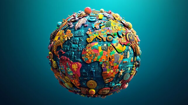Abstract World Globe Art Illustration Representing Global Connectivity And Cultural Diversity