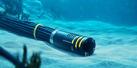 Submarine data cable resting on ocean floor Generative AI